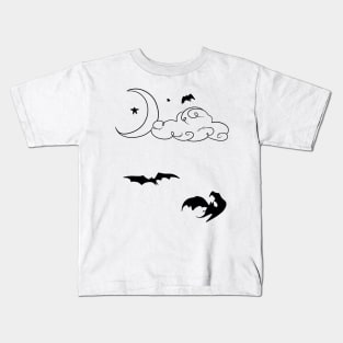 Crescent Moon Stars Clouds Bats Kids T-Shirt